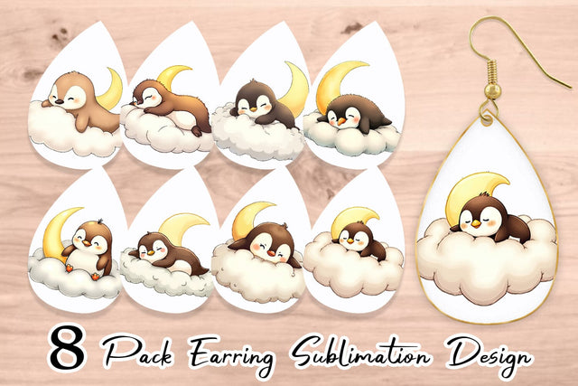 Earring Sleepy Penguin Cloud Sublimation artnoy 