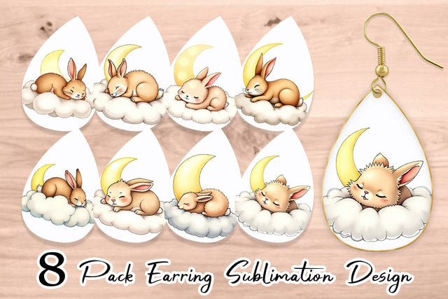 Earring Sleepy Rabbit Cloud Sublimation artnoy 