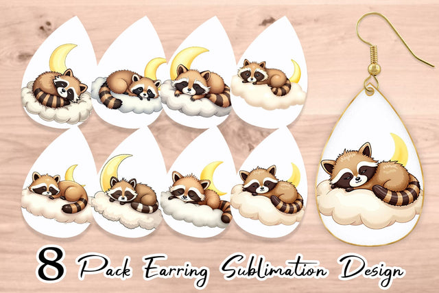 Earring Sleepy Raccoon Cloud Sublimation artnoy 