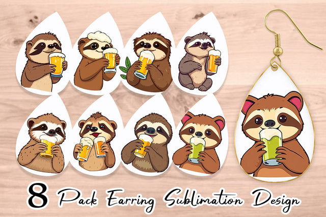 Earring Sloth Beer Day Sublimation artnoy 
