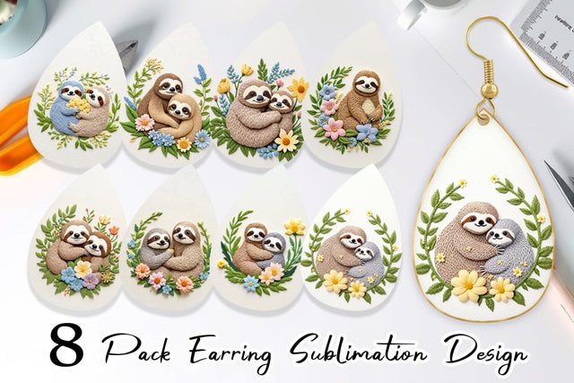 Earring Sloth Embroidery Sublimation artnoy 