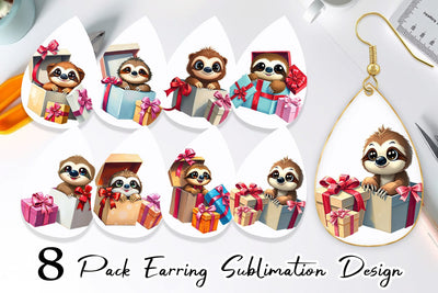 Earring Sloth Gift Sublimation artnoy 