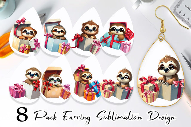 Earring Sloth Gift Sublimation artnoy 