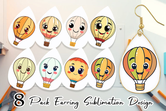 Earring Smiling Hot Air Balloon Sublimation artnoy 