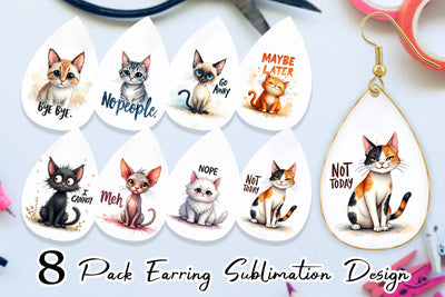 Earring Snarky Felines Watercolor Sublimation artnoy 