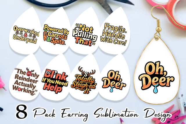 Earring Snarky Reindeer Holiday Sublimation artnoy 
