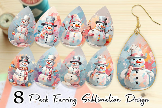 Earring Snowman Painting Sublimation artnoy 