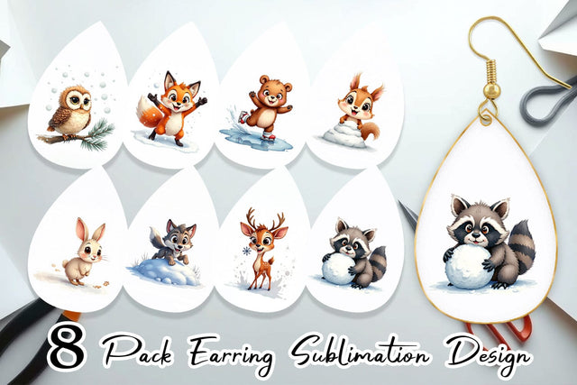 Earring Snowy Playtime Big-Eyed Forest Friends Sublimation artnoy 