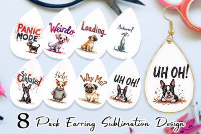 Earring Socially Awkward Dog Watercolor Sublimation artnoy 