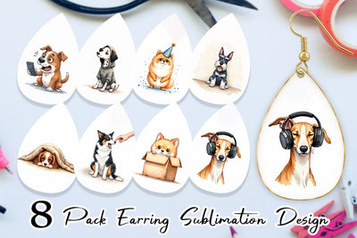 Earring Socially Awkward Pups Sarcastic Watercolor Sublimation artnoy 
