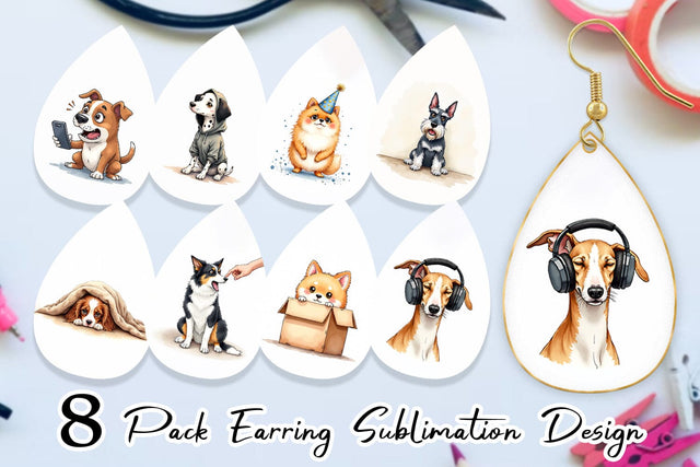 Earring Socially Awkward Pups Sarcastic Watercolor Sublimation artnoy 