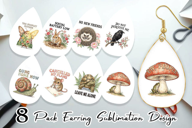 Earring Socially Exhausted Introvert Botanicals Sublimation artnoy 