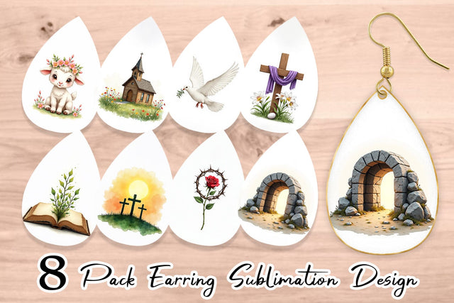 Earring Spiritual Easter Lilies and Crosses Watercolor Sublimation artnoy 