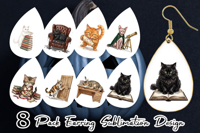 Earring Spiteful Cat Dark Academia Watercolor Sublimation artnoy 
