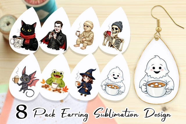Earring Spooky Coffee Sips Sublimation artnoy 