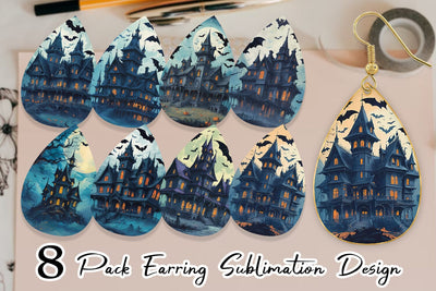 Earring Spooky Haunted House Sublimation artnoy 