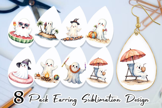 Earring Spooky Summer Ghosts Sublimation artnoy 