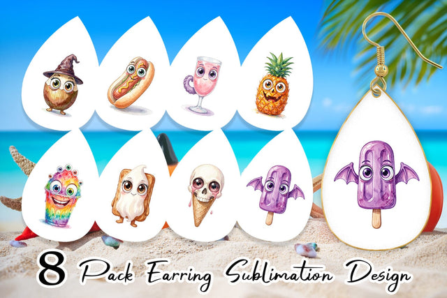 Earring Spooky Summer Snack Watercolor Sublimation artnoy 