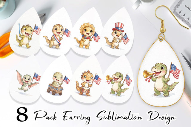 Earring Spotted July 4th Parade Dino Sublimation artnoy 