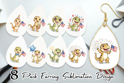 Earring Spotted Starry Dino Watercolor Sublimation artnoy 