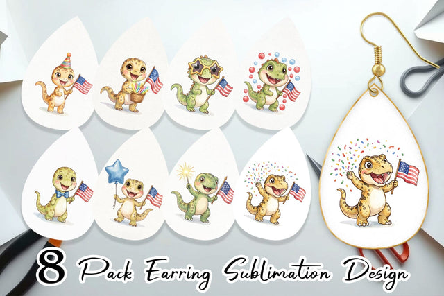 Earring Spotted Starry Dino Watercolor Sublimation artnoy 