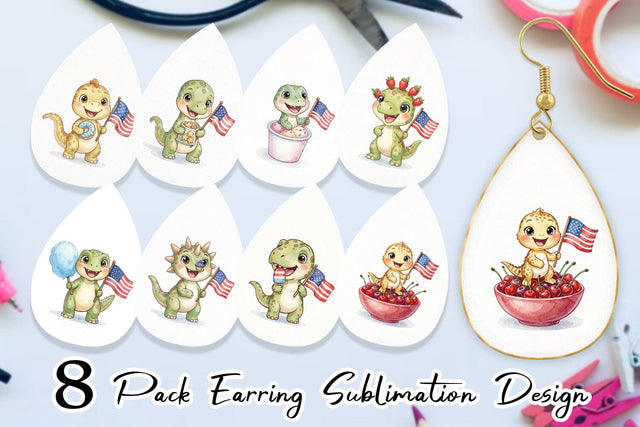 Earring Spotted Summer Treats Dino Watercolor Sublimation artnoy 