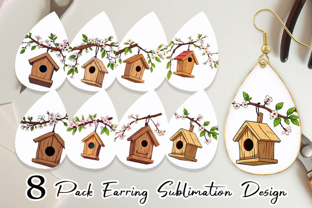 Earring Spring Birdhouse Sublimation artnoy 