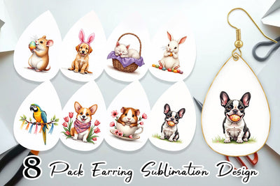Earring Spring Garden Pets Easter Watercolor Sublimation artnoy 