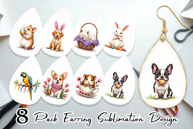 Earring Spring Garden Pets Easter Watercolor Sublimation artnoy 