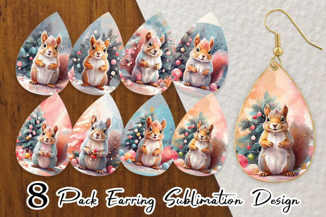 Earring Squirrel Christmas Sublimation artnoy 