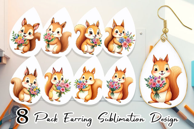 Earring Squirrel Spring Bouquet Sublimation artnoy 