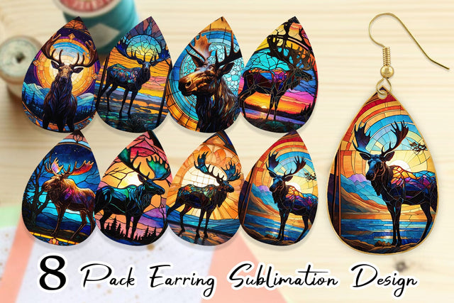 Earring Stained Glass Deer Sublimation artnoy 