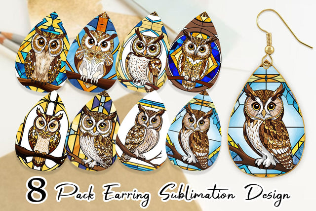 Earring Stained Glass Owl Sublimation artnoy 