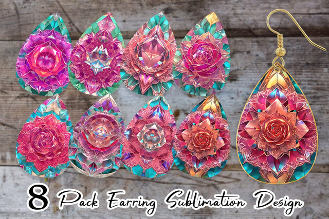 Earring Stained Glass Rose Flower Sublimation artnoy 