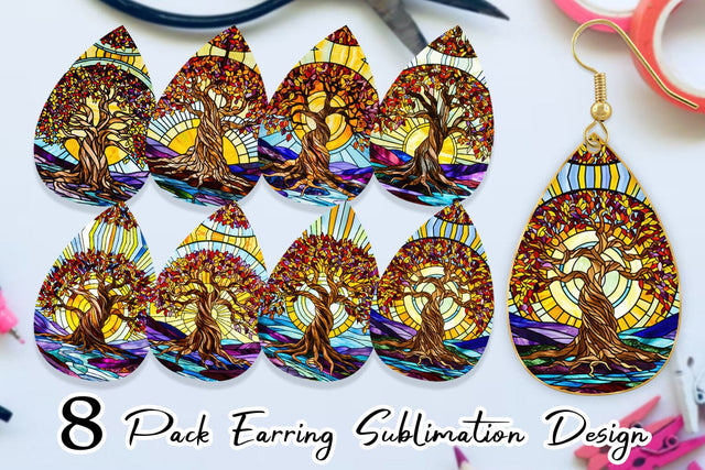 Earring Stained Glass Tree Sublimation artnoy 