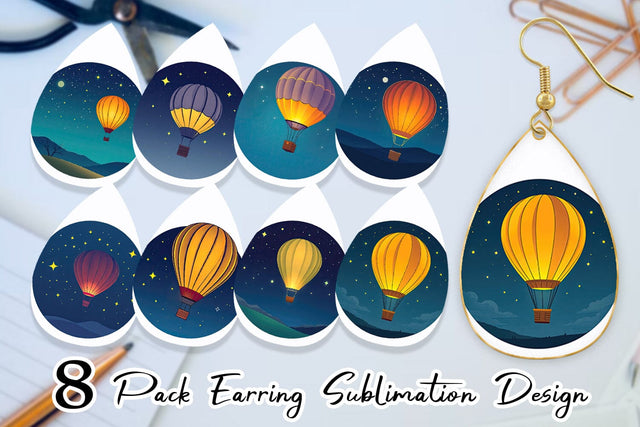 Earring Starry Hot Air Balloon Sublimation artnoy 