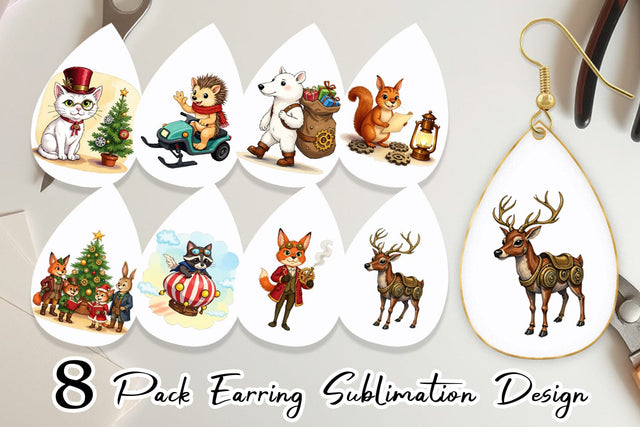 Earring Steampunk Christmas Animals Sublimation artnoy 