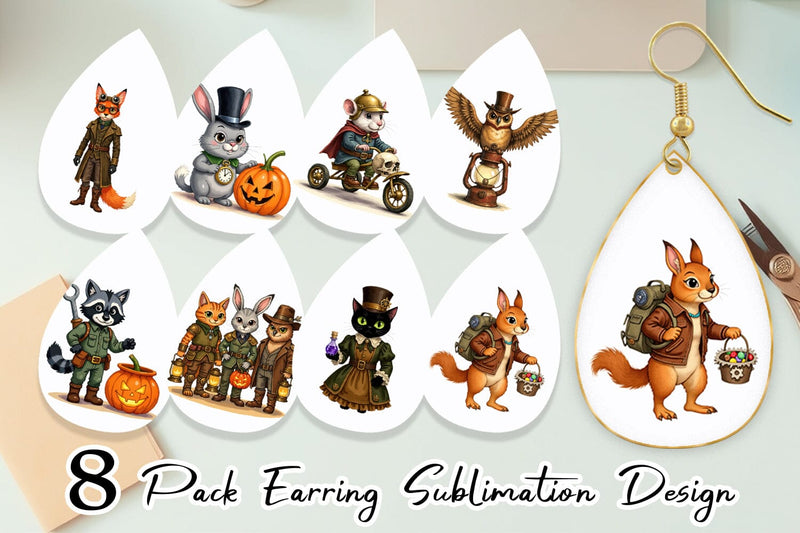 Earring Steampunk Halloween Animals Sublimation artnoy 