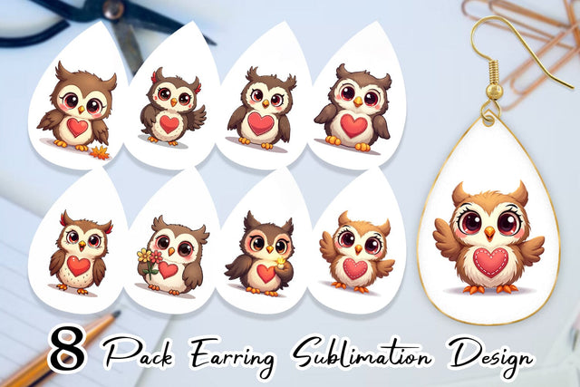 Earring Stitched Owl Poses Sublimation artnoy 