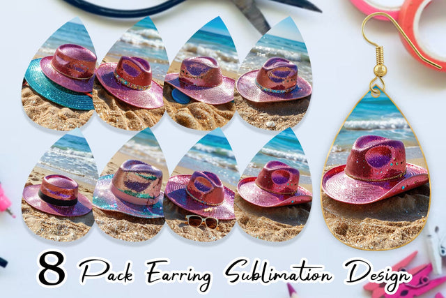 Earring Straw Hats on Sand Beach Sublimation artnoy 