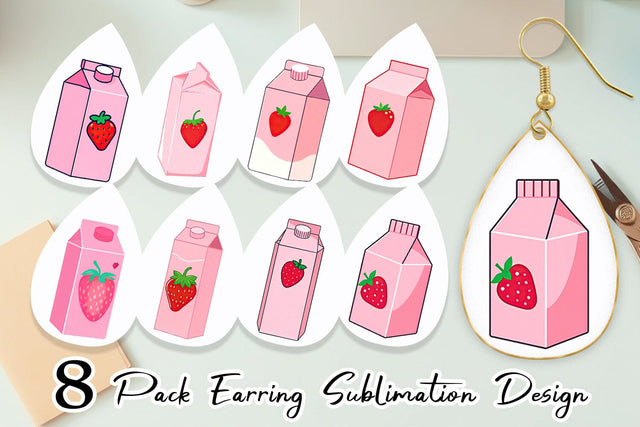 Earring Strawberry Milk Carton Sublimation artnoy 