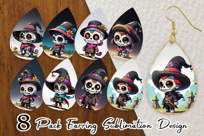 Earring Sugar Skull Halloween Sublimation artnoy 