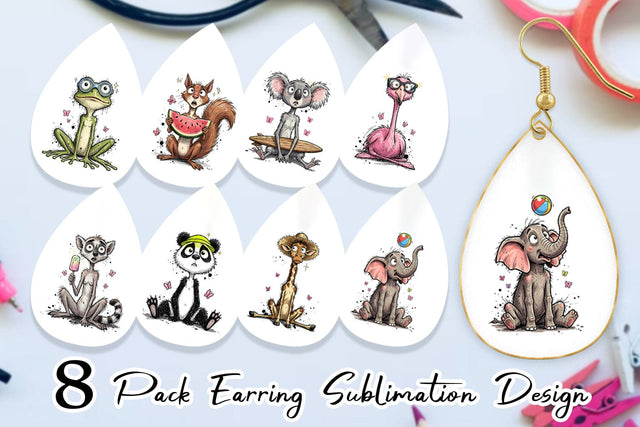 Earring Summer Animal Sketch Party Sublimation artnoy 
