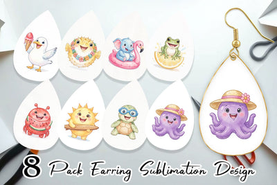 Earring Summer Animals Watercolor Sublimation artnoy 