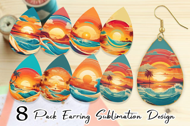 Earring Summer Beach Sunset Sublimation artnoy 