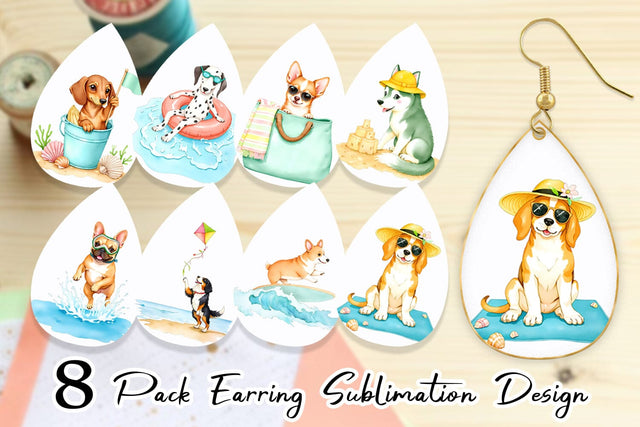 Earring Summer Dog Watercolor Sublimation artnoy 