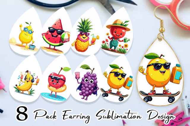 Earring Summer Fruit Faces Sublimation artnoy 