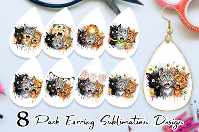 Earring Summer Night Panic Cats Watercolor Sublimation artnoy 