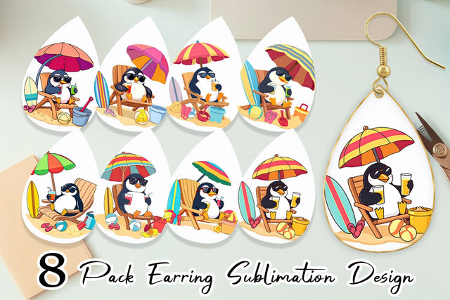 Earring Summer Penguin Sublimation artnoy 