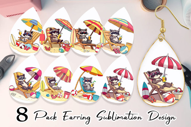 Earring Summer Raccoon Sublimation artnoy 